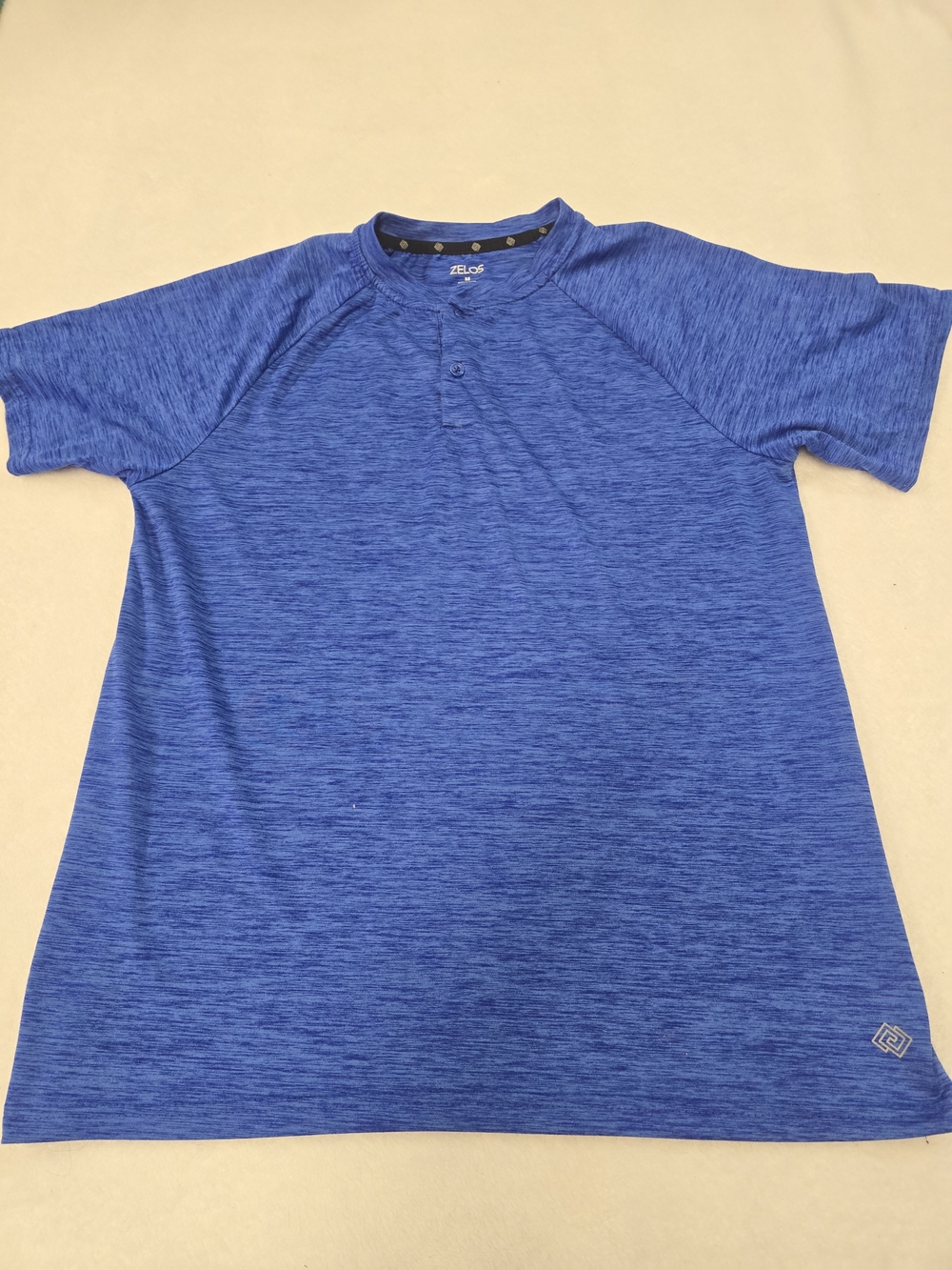ZELOS Men's Royal Blue Heather Short Sleeve Henley Tee